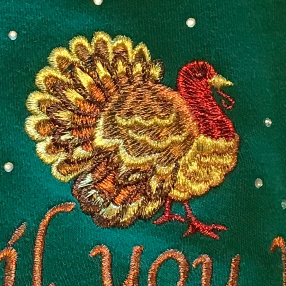 QF green short sleeve top with embroidered “Gobble til you Wobble” (XL) - Picture 13 of 14